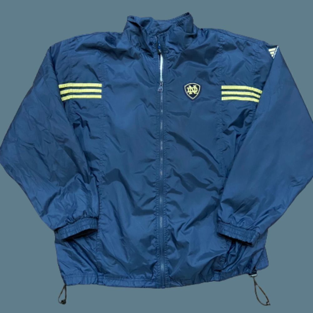 Adidas Vintage Notre Dame Full Zip Navy Blue Gold Windbreaker Jacket Men's XL